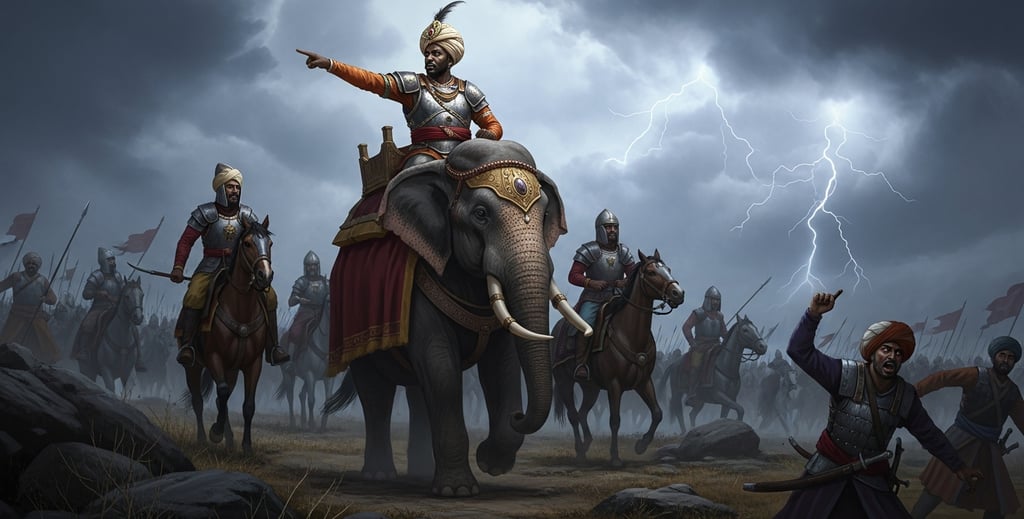 Malik Ambar in the battle field with his army.