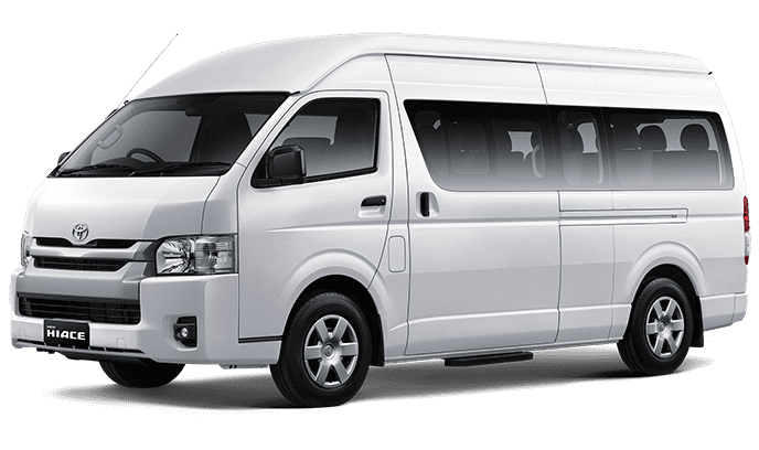 Toyota Hiace commuter warna putih tempat duduk 15.