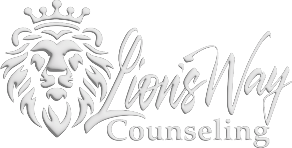Logo, a Lion's face with text that reads Lion's Way Counseling