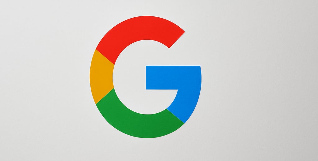 Logo do Google em estilo realista, com o “G” em cores de gradiente azul, vermelho, amarelo e verde s
