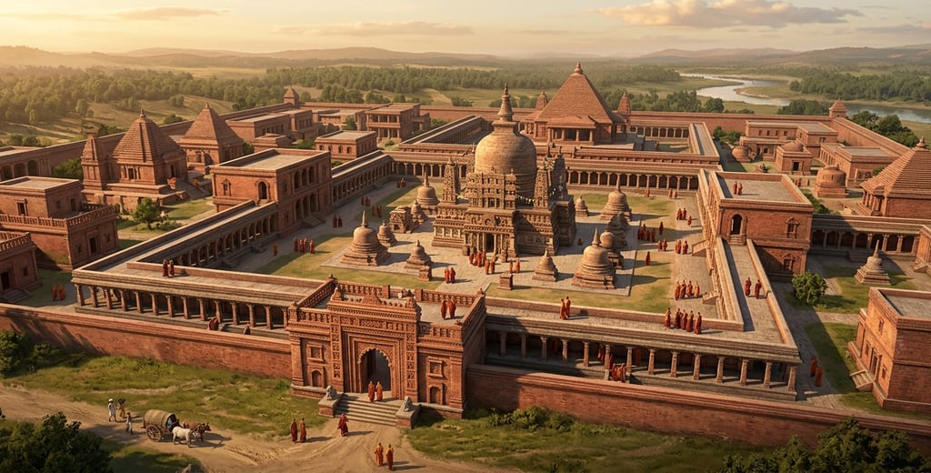 Reconstruction of a Pala dynasty Mahavihara showing Buddhist architecture in India during the 8th–12