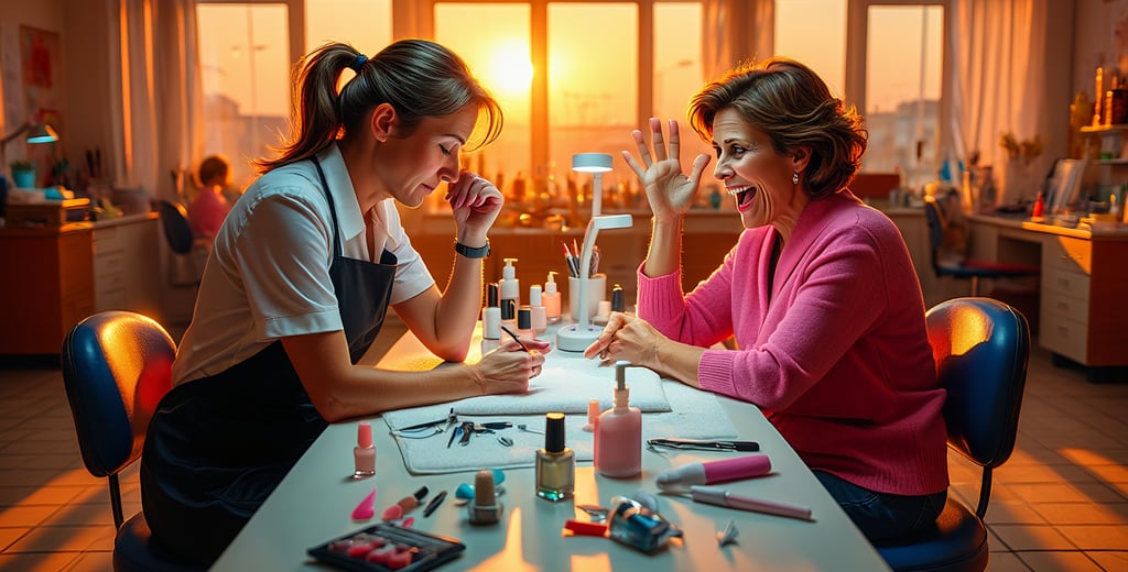 estetista stanca della sua cliente che ha oltrepassato l'orario rispettato dall'estetista 