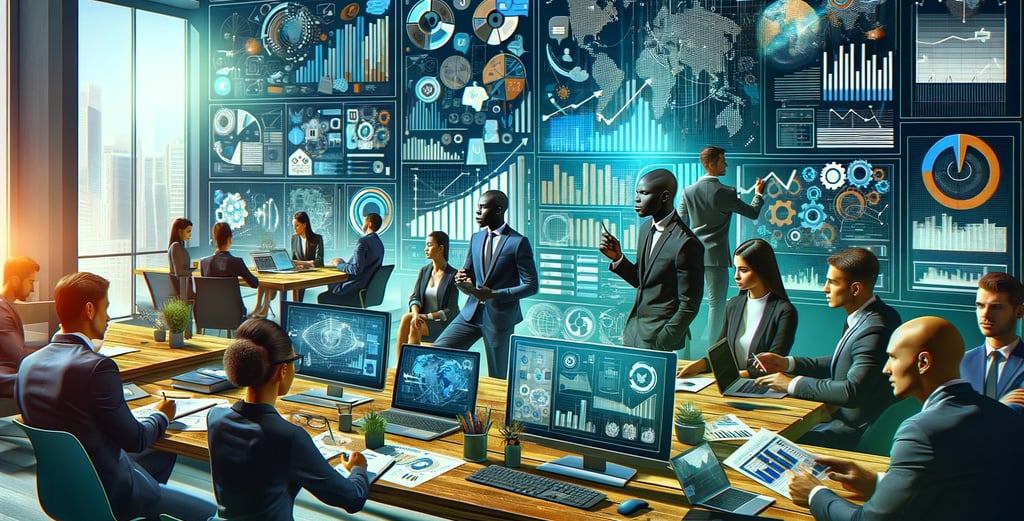 a group of business people working on laptops