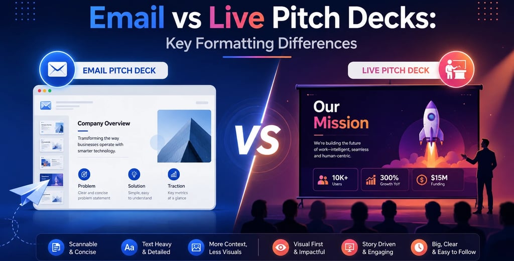 Email vs Live Pitch Decks: Key Formatting Differences