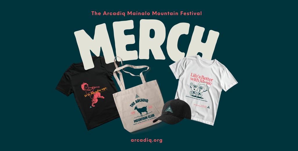 Image with merchandise for Arcadiq festival