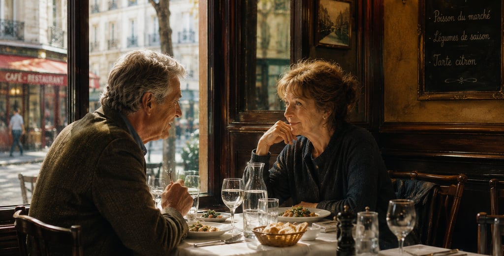 La Promesse, nouvelle de Laure Nofel : un homme et une femme déjeunent ensemble dans un restaurant.