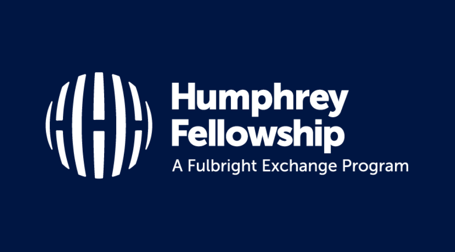Humphrey Fellowship logo on a dark blue background, highlighting the fellowship's commitment