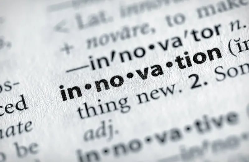 Printed dictionary entry focusing on 'innovation', illustrating its role in the ethical