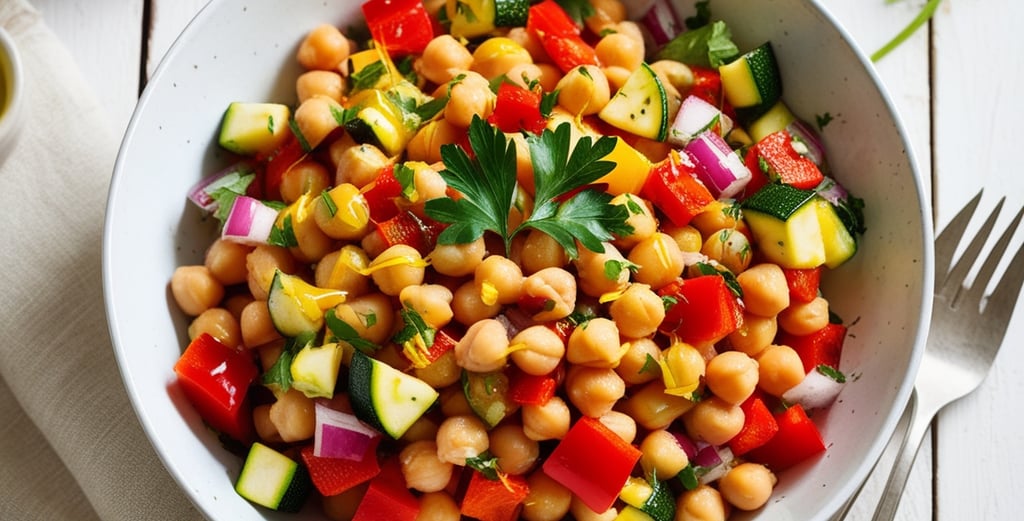 Uma tigela de grao-de-bico com legumes saudavel para sua saude e bem-estar para o dia a dia