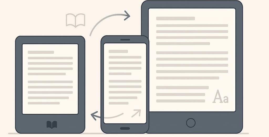 Ebook que se ajusta a móvil, tablet y e-reader (EPUB reflowable)
