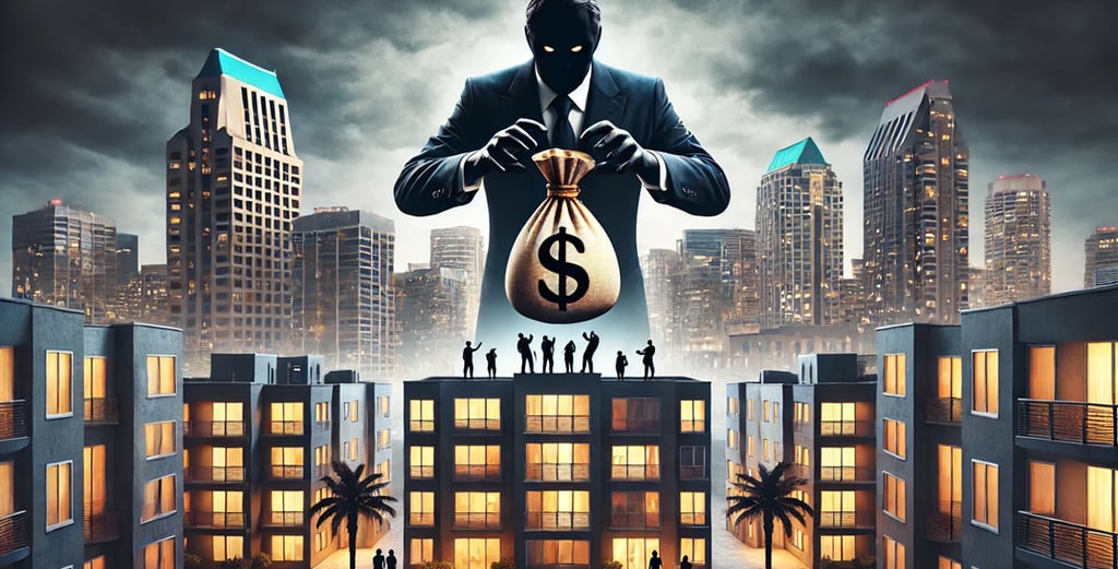 a man in a suit and tie with a bag of money