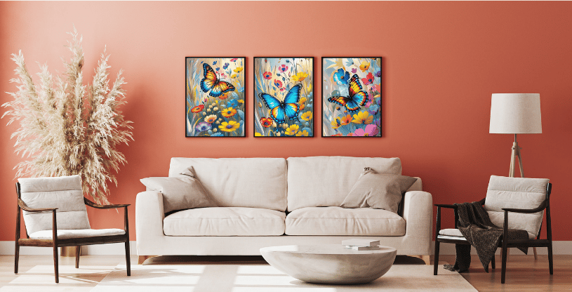 Décoration murale avec des posters de la série Papillons de Lumière Danabelle B Créations