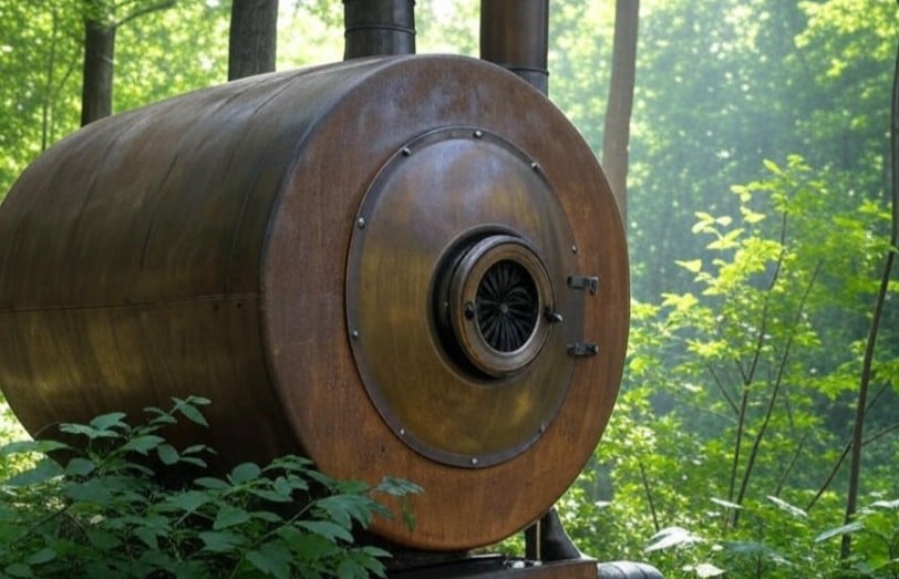 Eco-friendly biomass boiler setup converting food waste into renewable heat and power
