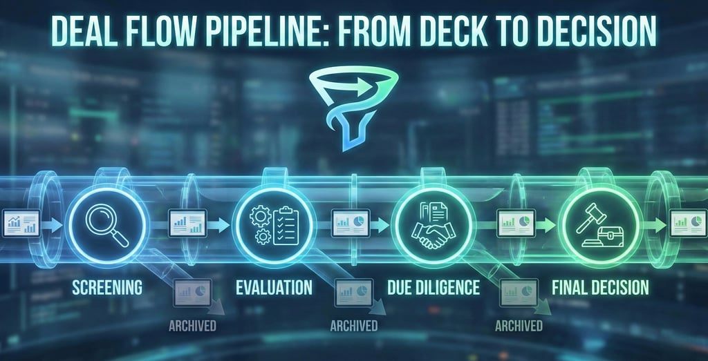 Deal flow pipeline stages from screening to final decision