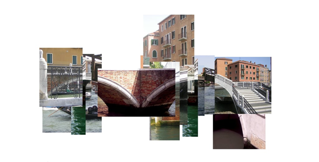 digital photo montage print, collage photography, travel enthusiast, Venice, bridges