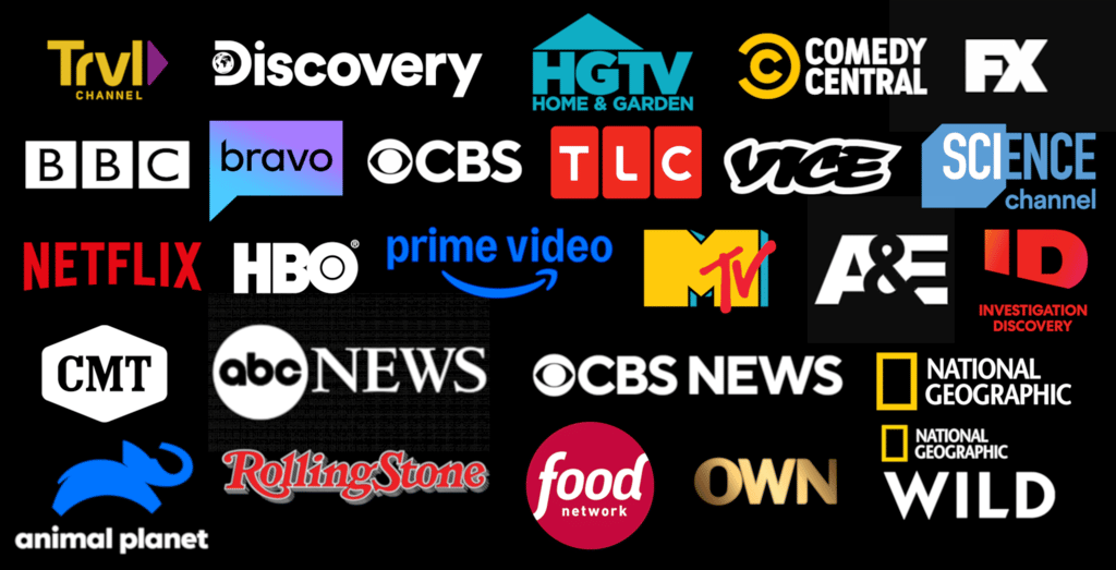 Netflix, Prime Video, HBO, CBS, ABC, BBC, Comedy Central, FX, TV Network