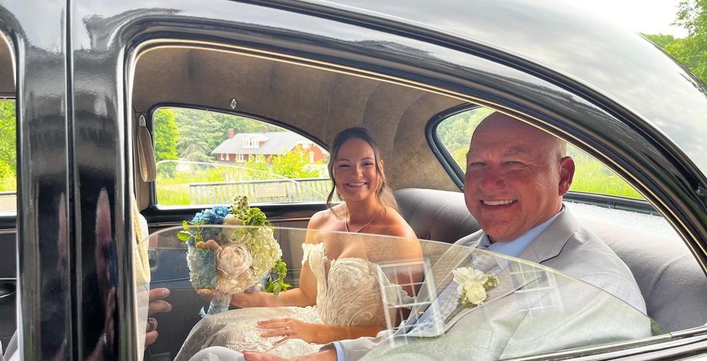 Bride and Father of the Bride rides to the chapel are unique at Felt Mansion