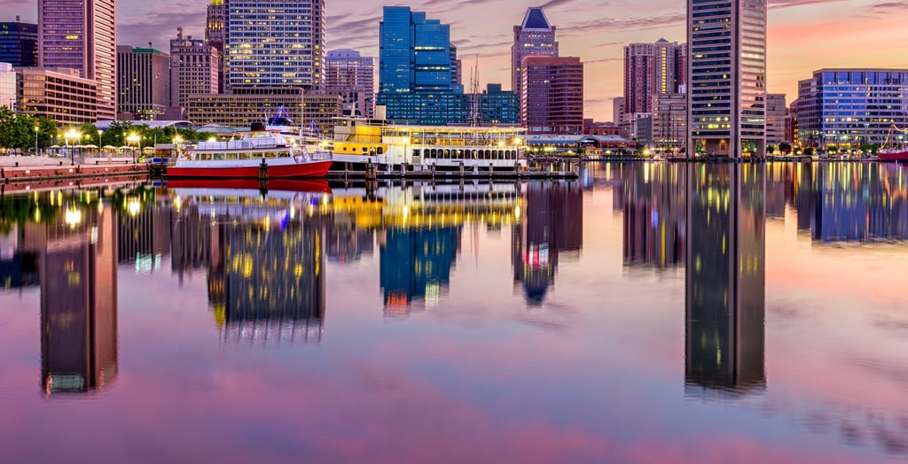 Baltimore, Maryland, USA skyline at the Inner Harbor.