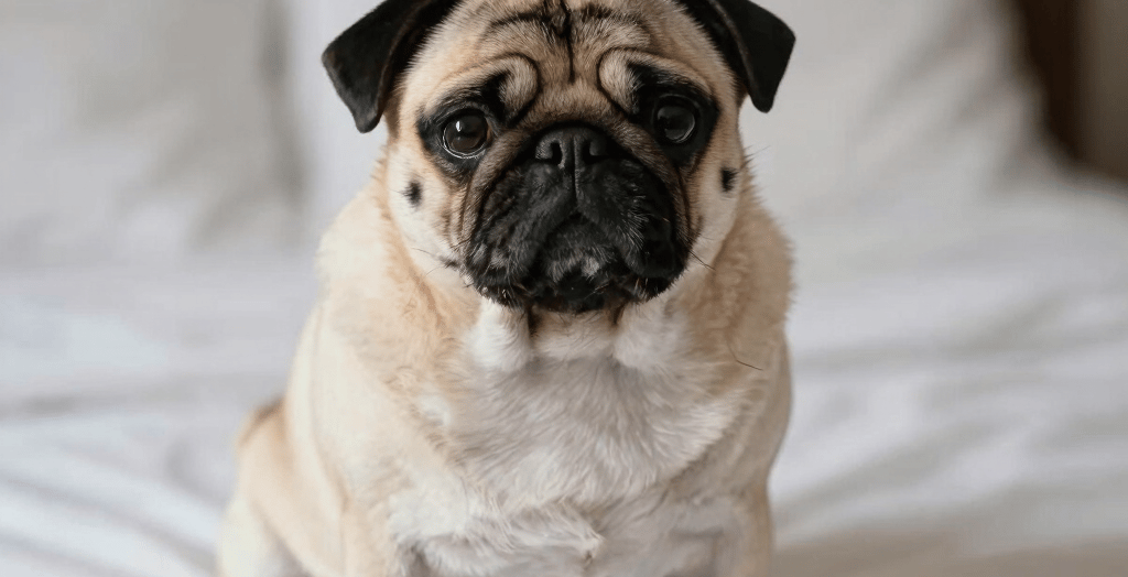 pug on bed