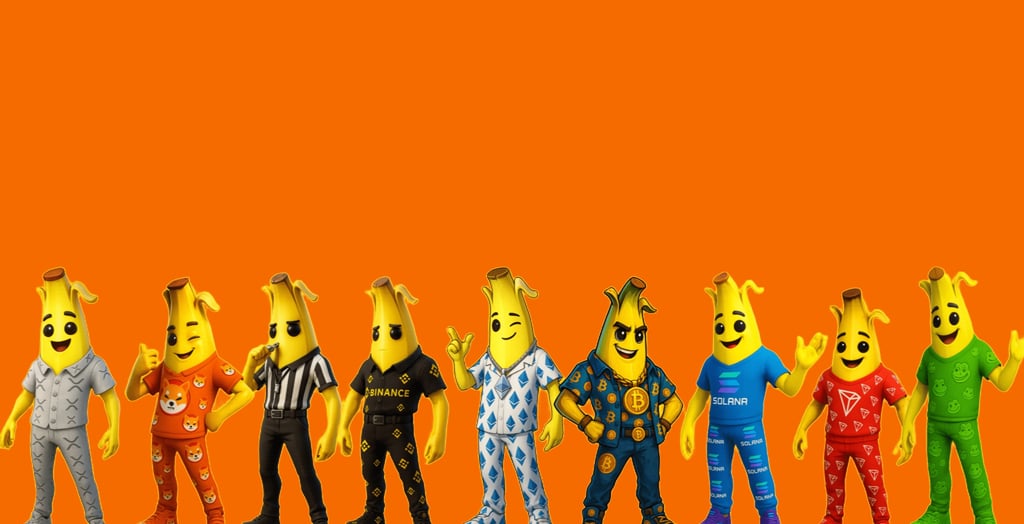a group of bananas and other characters in a row of bananas