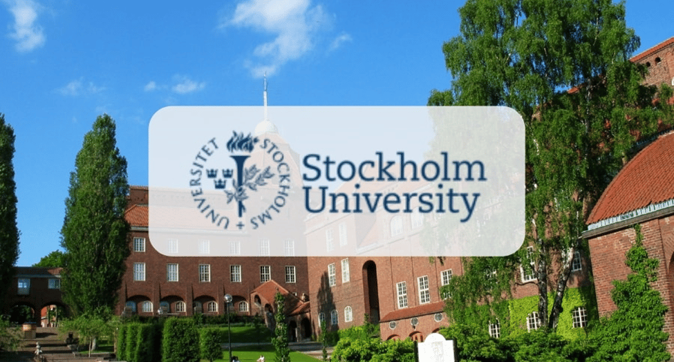 Stockholm University red brick building with logo, highlighting academic excellence and diversity