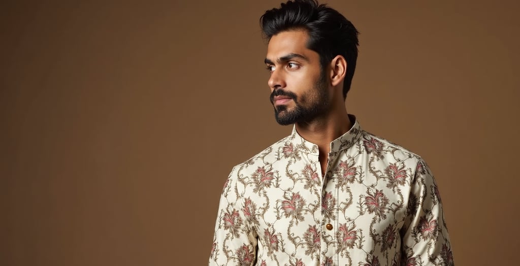 Designer Printed Silk Kurta for Eid