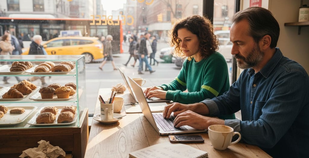 Small business owners using social media in bakery