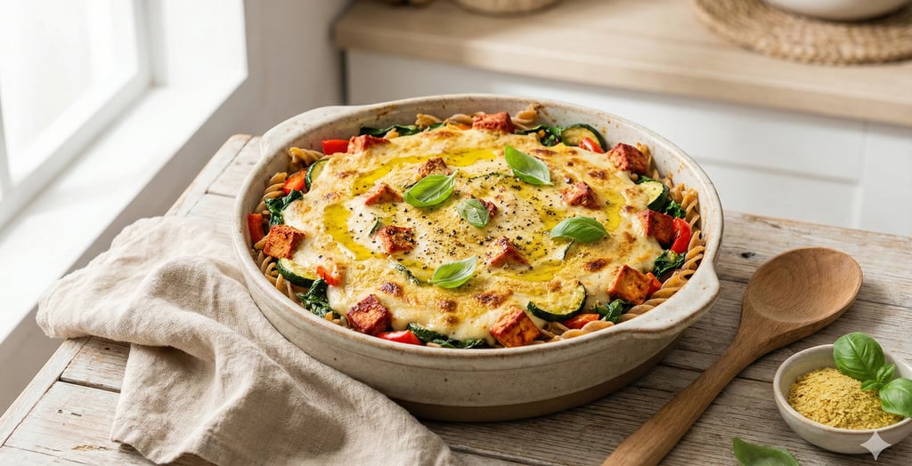 Gratin de pâtes au tofu rosso et légumes