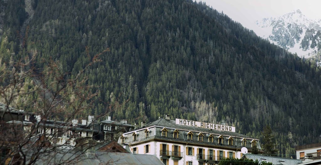 Chamonix town with the Alps providing a dramatic backdrop
