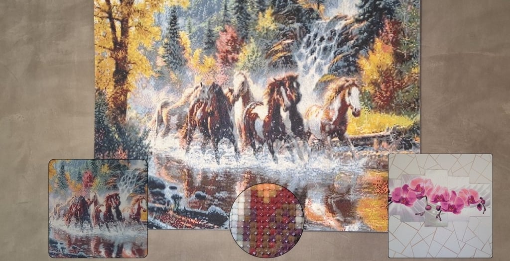 'diamond painting', an artistic activity which consists of sticking rhinestones on an adhesive canva