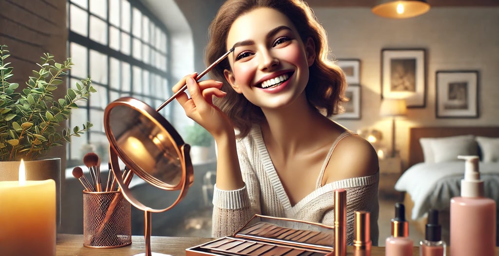 Mulher usando lapis de maquiagem