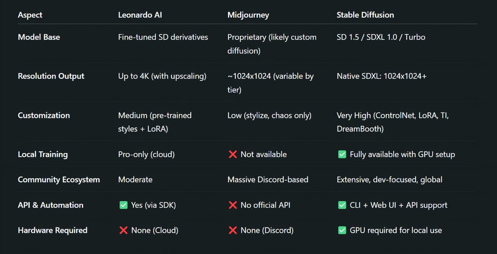 Deep Dive Comparison: Leonardo AI vs Midjourney vs Stable Diffusion