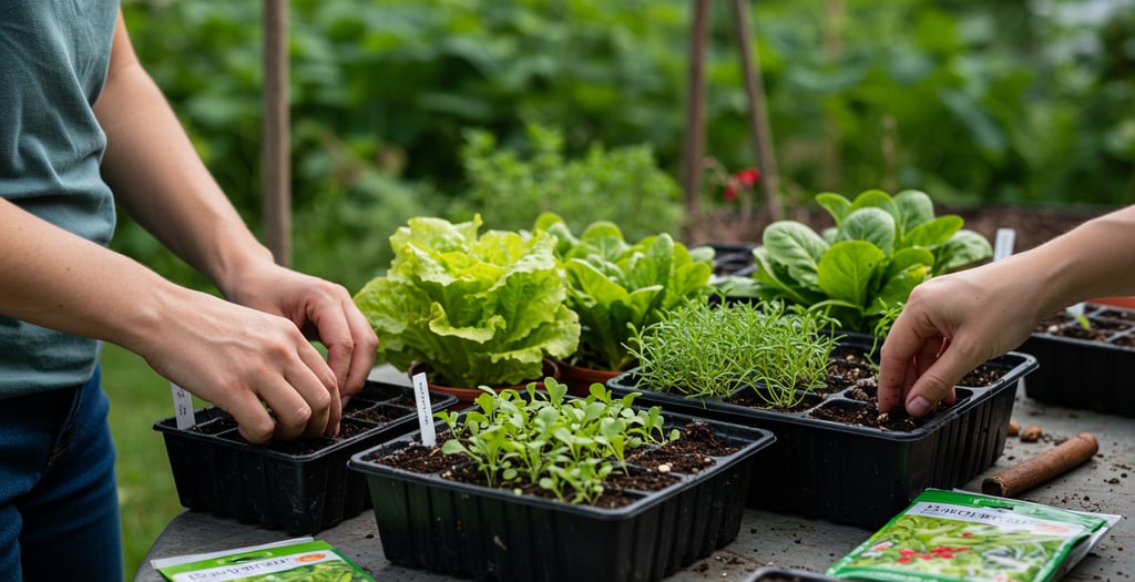 August planting late summer seeds containers fall vegetables herbs planting hands garden