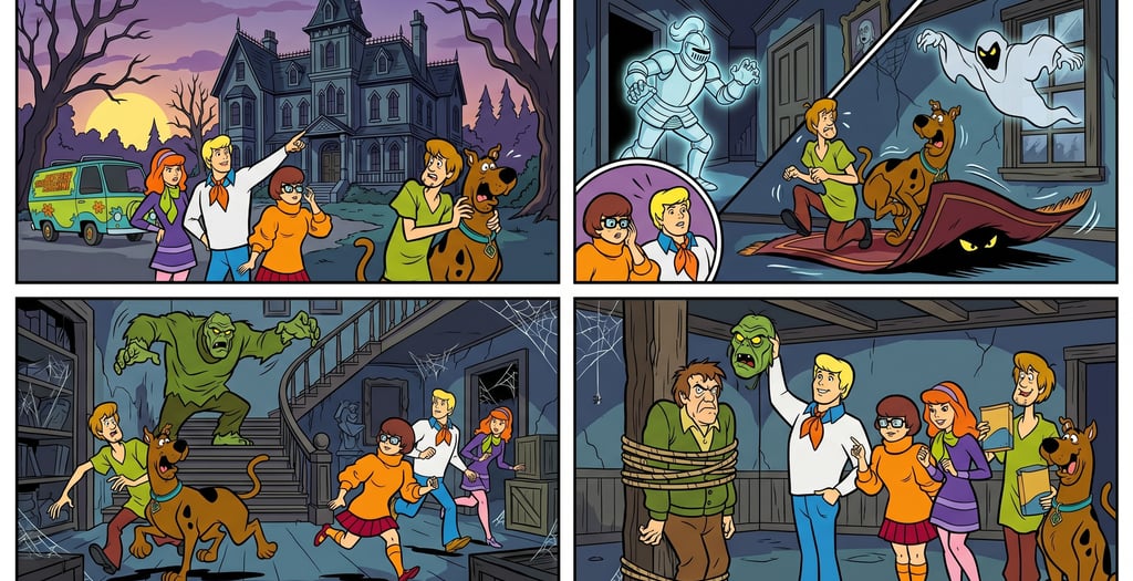Scooby-Doo e a turma da Mistério S.A. investigam uma mansão assombrada e desmascaram um vilão: um mo