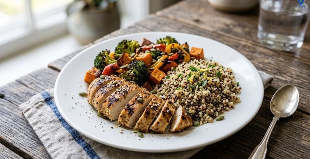 Grilled salmon with broccoli and quinoa for a nutritious high-protein dinner.