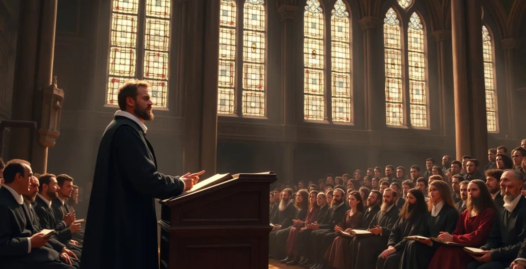 a man in a robe and a priest in a church
