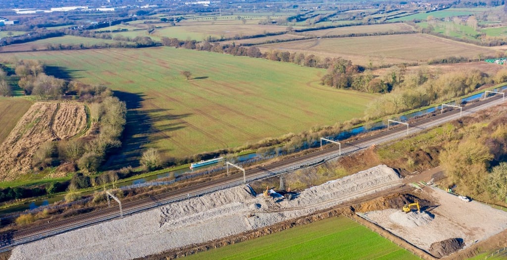 Cosford, UK, railway embankment and countryside
