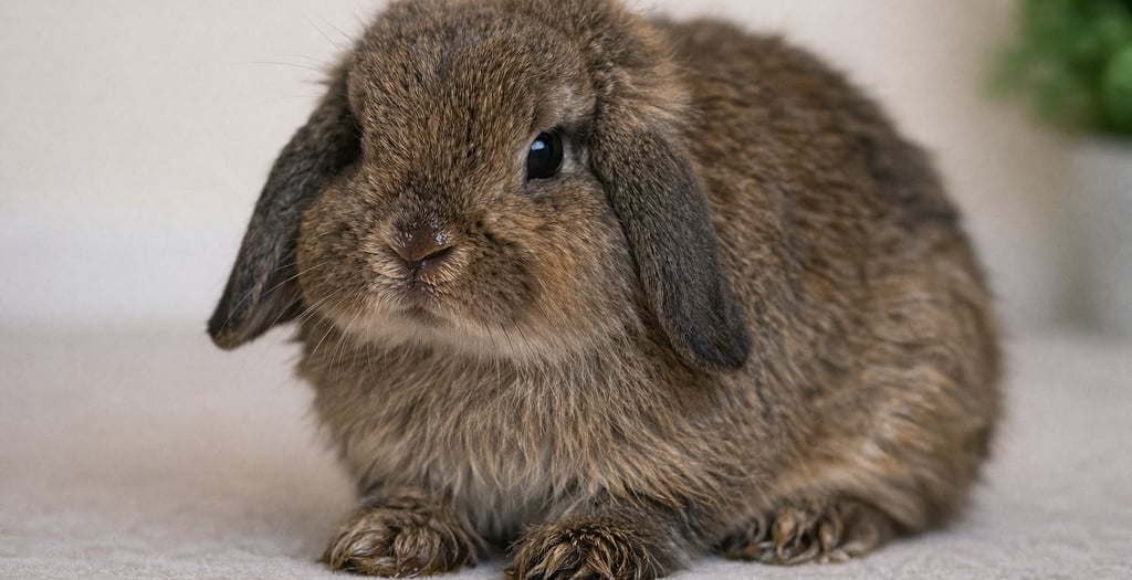 AI enhanced image of Sweet Tea to show Holland Lop with wet nose and front paws.  