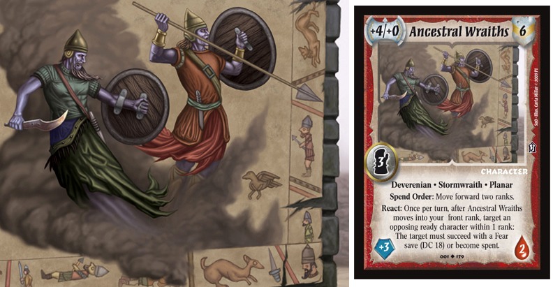 A game card with a picture of knights in a battle