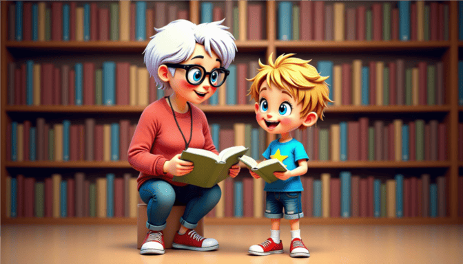 Alvey and Nanny in the library alveystarr.com