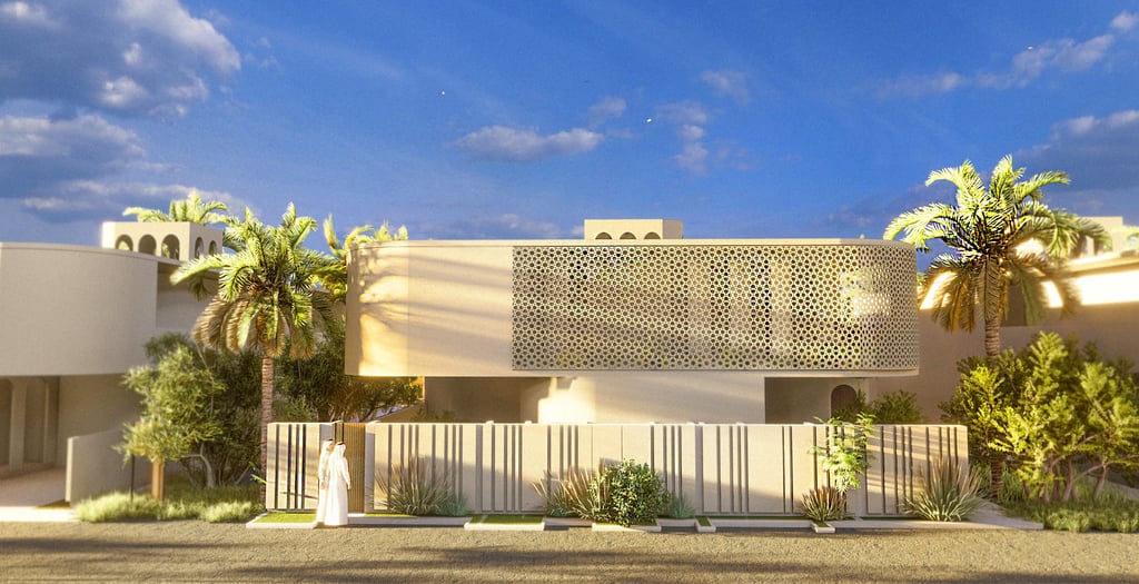 Front elevation of Etihad House showcasing modern Emirati architecture