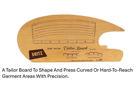 Wooden tailor board with multiple angled edges, curves, and points used for pressing seams, collars,