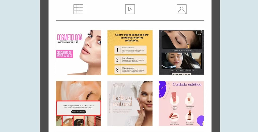 Perfil digital con diseño caótico: mezcla de tipografías y falta de identidad visual.