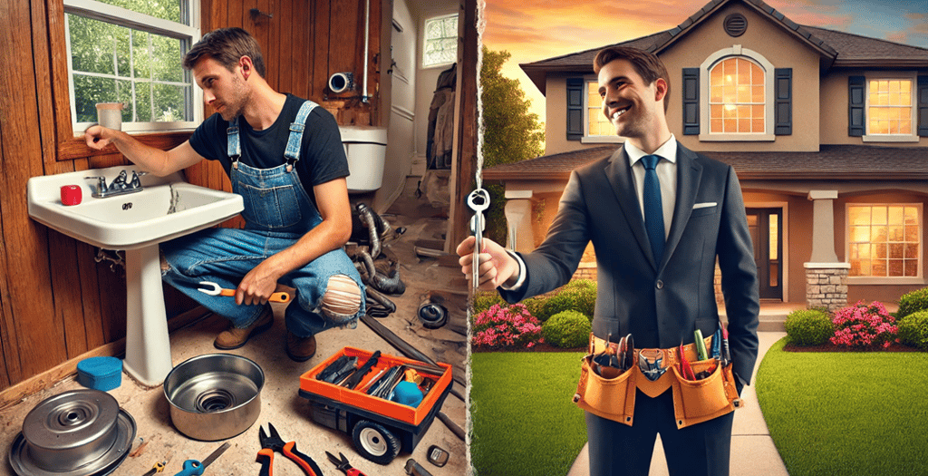 a man in a suit and tie is holding a wrench