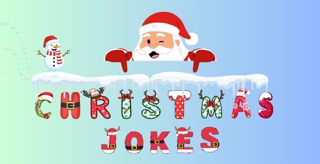 Pic Of Santa pointing to the text, "Christmas Jokes"