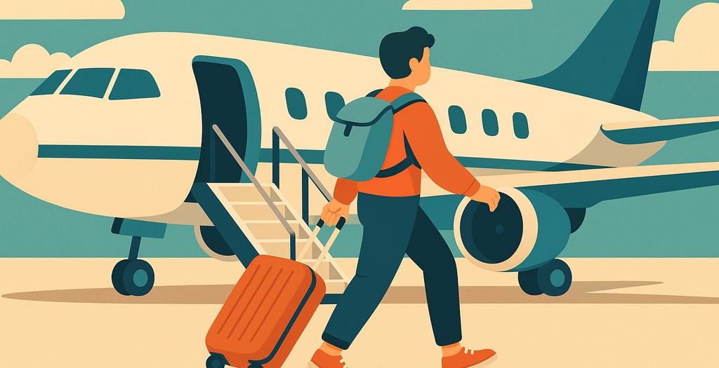 Inimene läheb reisile lennukiga.