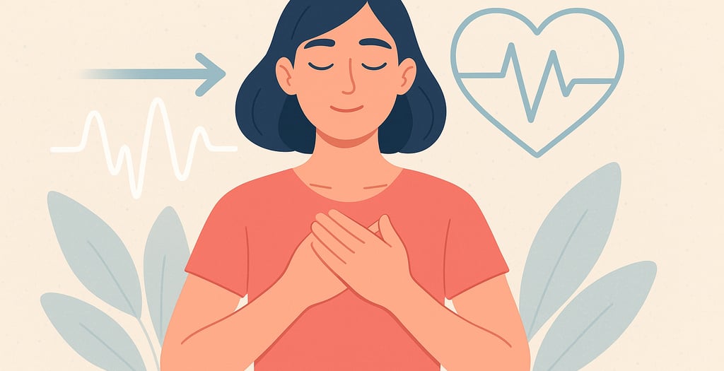 Иллюстрация женщины с закрытыми глазами, держащей руку на груди в спокойной позе