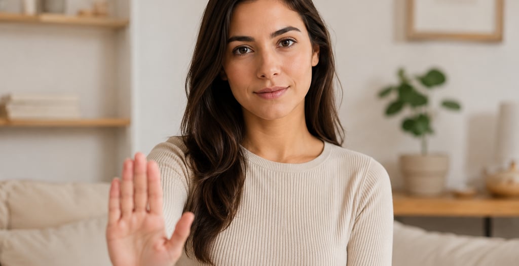 Mulher com expressão confiante estabelecendo limites saudáveis