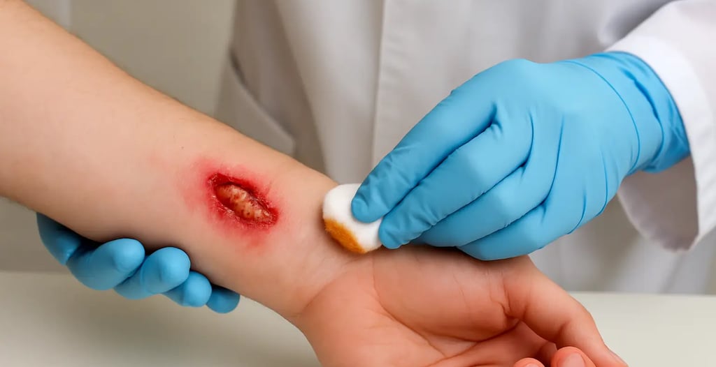 Person receiving medical treatment for a dog bite wound to prevent infection