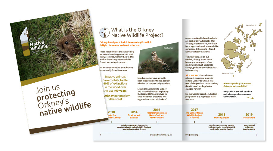 Leaflet designs for the Orkney Native Wildlife Project
